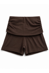 Fold-Over Cotton Shorts Dark Brown