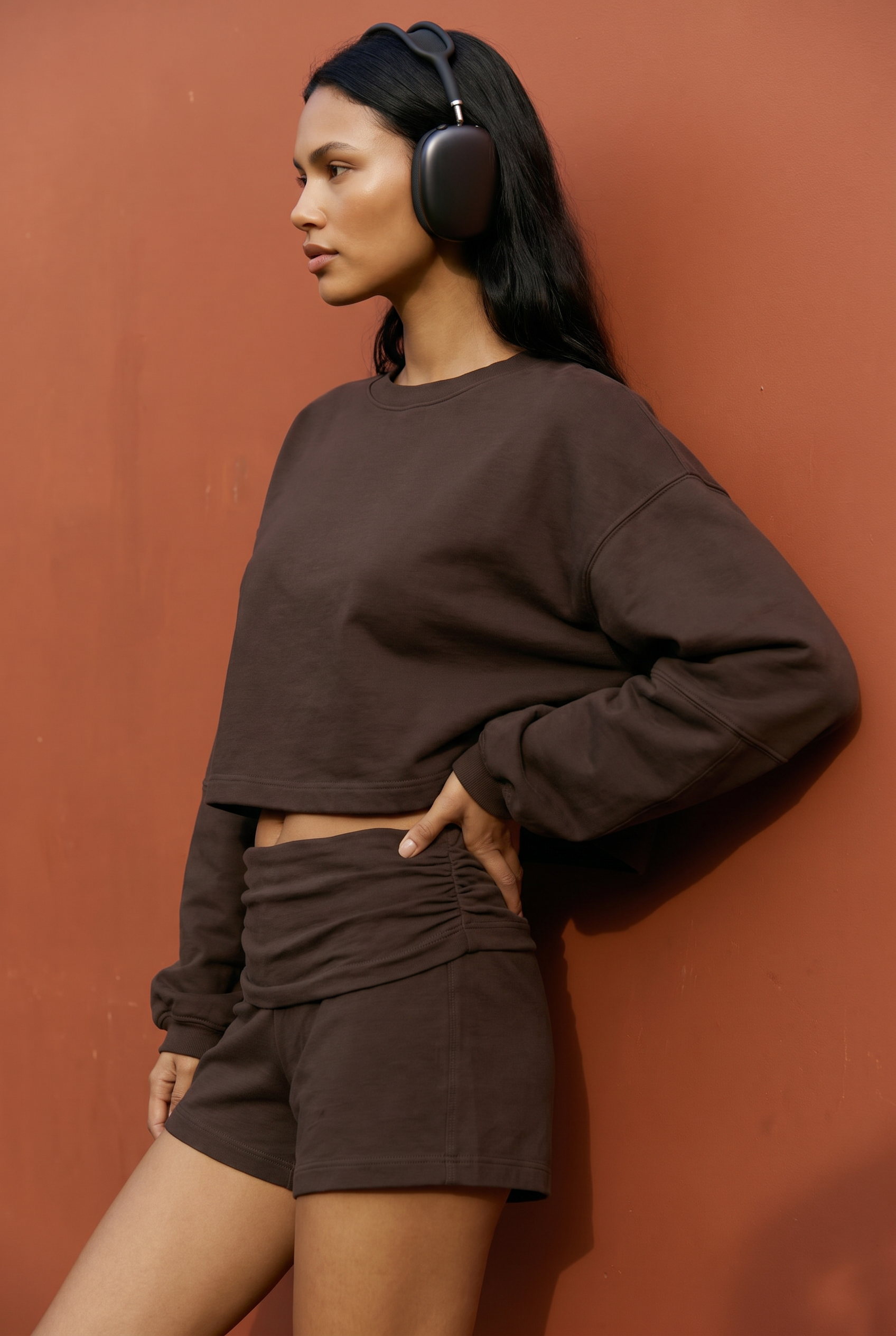Fave LS Cropped Blouse Dark Brown