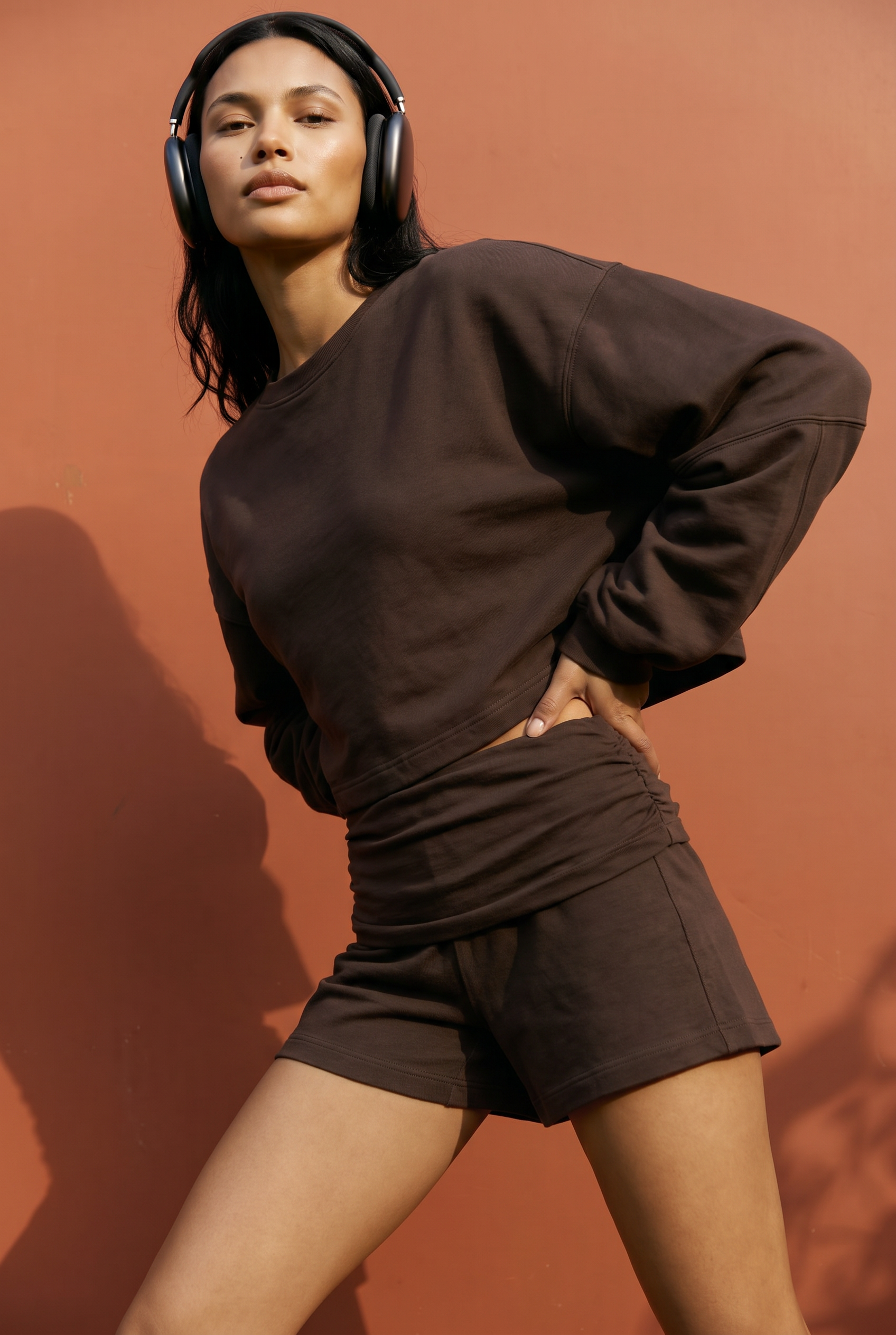 Fave LS Cropped Blouse Dark Brown