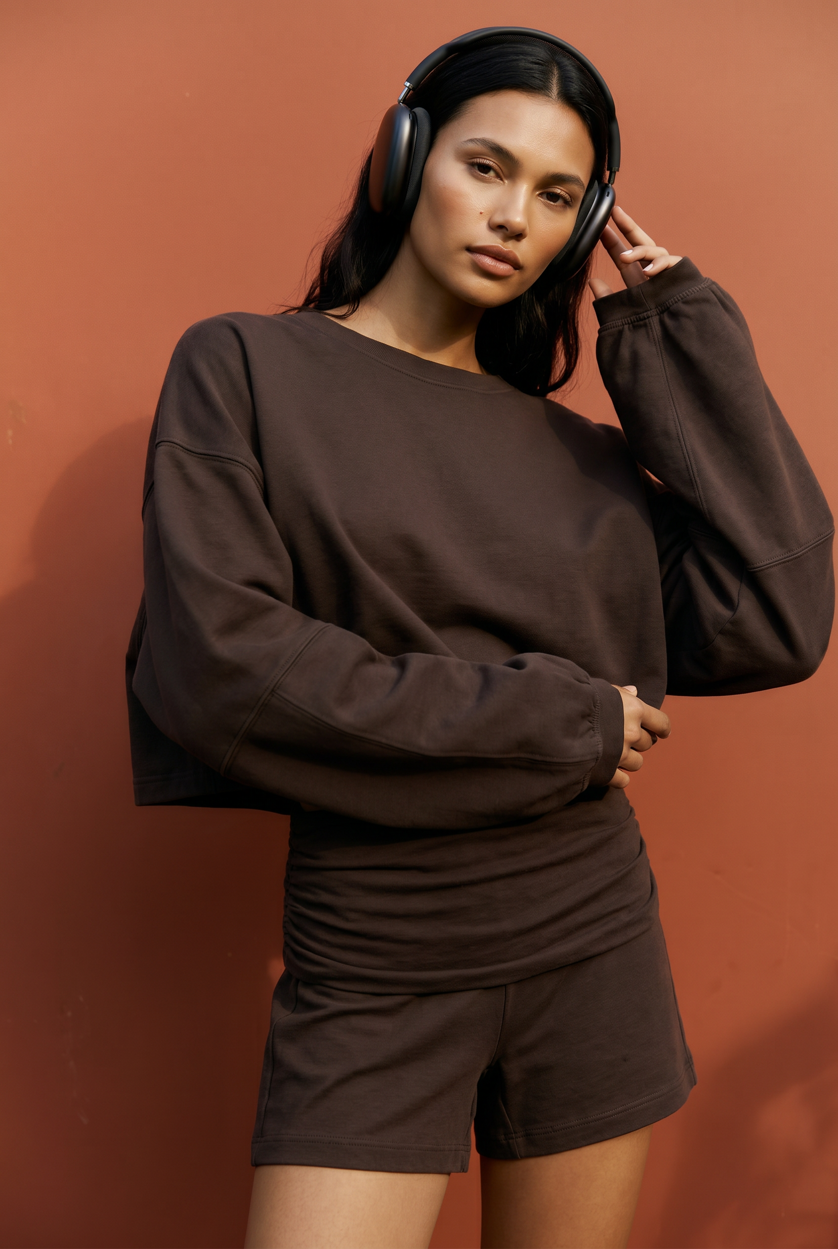 Fave LS Cropped Blouse Dark Brown
