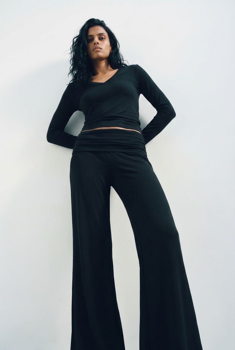 Ultra Soft Fold-Over HW Pant Black