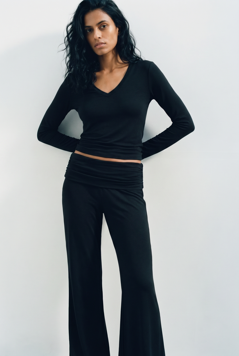 Ultra Soft Fold-Over HW Pant Black