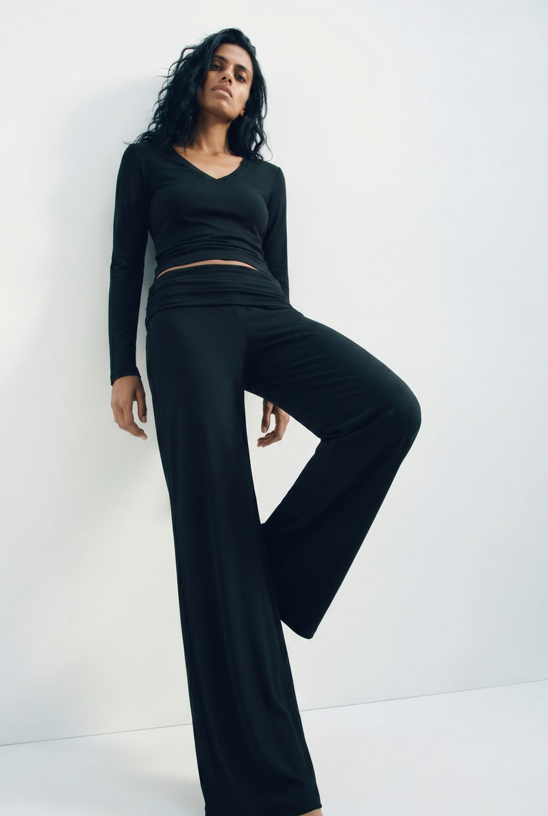 Ultra Soft Fold-Over HW Pant Black