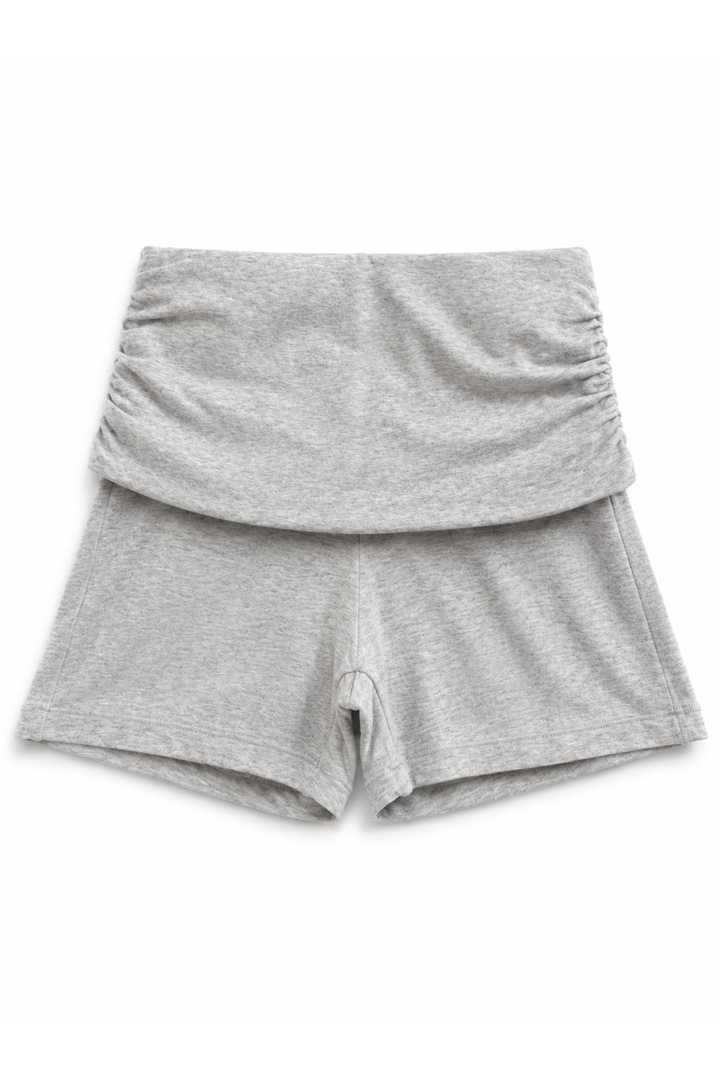 Fold-Over Cotton Shorts Grey