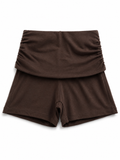Fold-Over Cotton Shorts Dark Brown