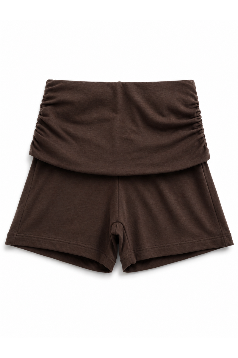 Fold-Over Cotton Shorts Dark Brown