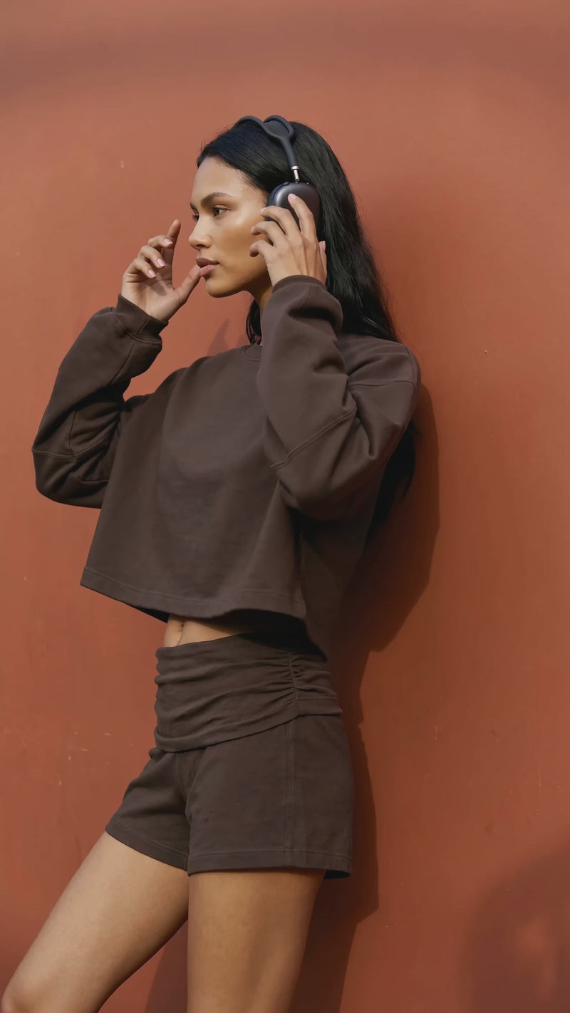 Fave LS Cropped Blouse Dark Brown
